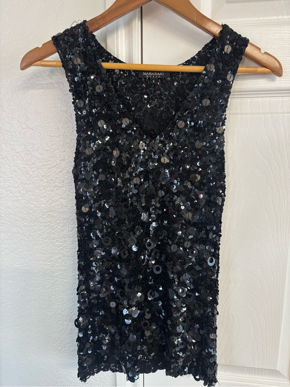 Maharani World Black Sequin Sleeveless Top Size S
